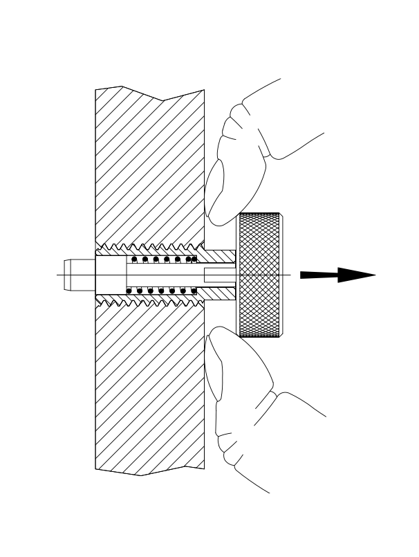 Diagram showcasing the application of Hand Retractable Plungers Knurled Head Locking Type With Radiused Delrin Plunger