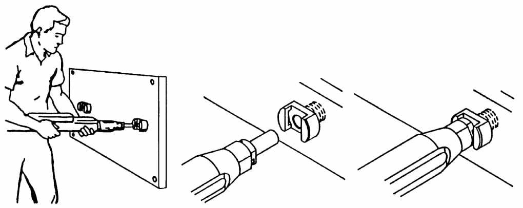 Air-feed drills are mounted by inserting the adaptor tip into a locking liner