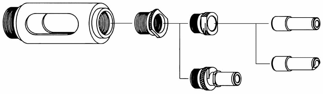 The nose assembly of an air-feed drill