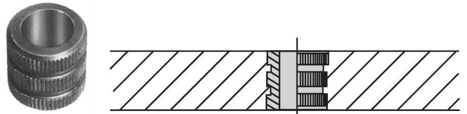 Serrated-press-fit bushings have serrations on top to prevent rotation in soft materials, such as aluminum