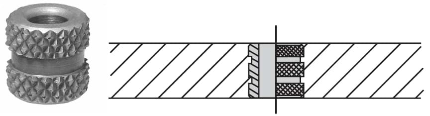 Diamond-groove bushings have a diamond-knurled OD for cast-in-place or potted installations subject to heavy axial load